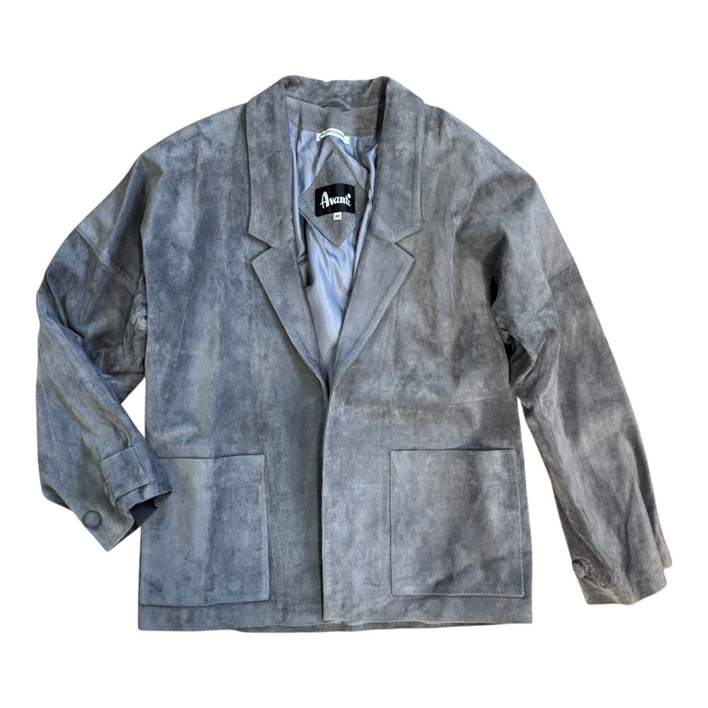 VTG Avanti Gray Genuine Pig Suede Open Jacket Push Sleeves Blazer Size Medium M